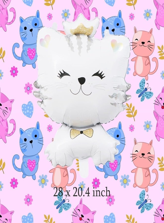 Atpata Funky Aptata Funky 28-Inch White Cat Foil Balloon with Bow, Crown, Smile - Ideal for Cat Parties, Birthdays, Animal Theme Pet Decorations - Durable, Reusable, Easy Inflation - Image 4